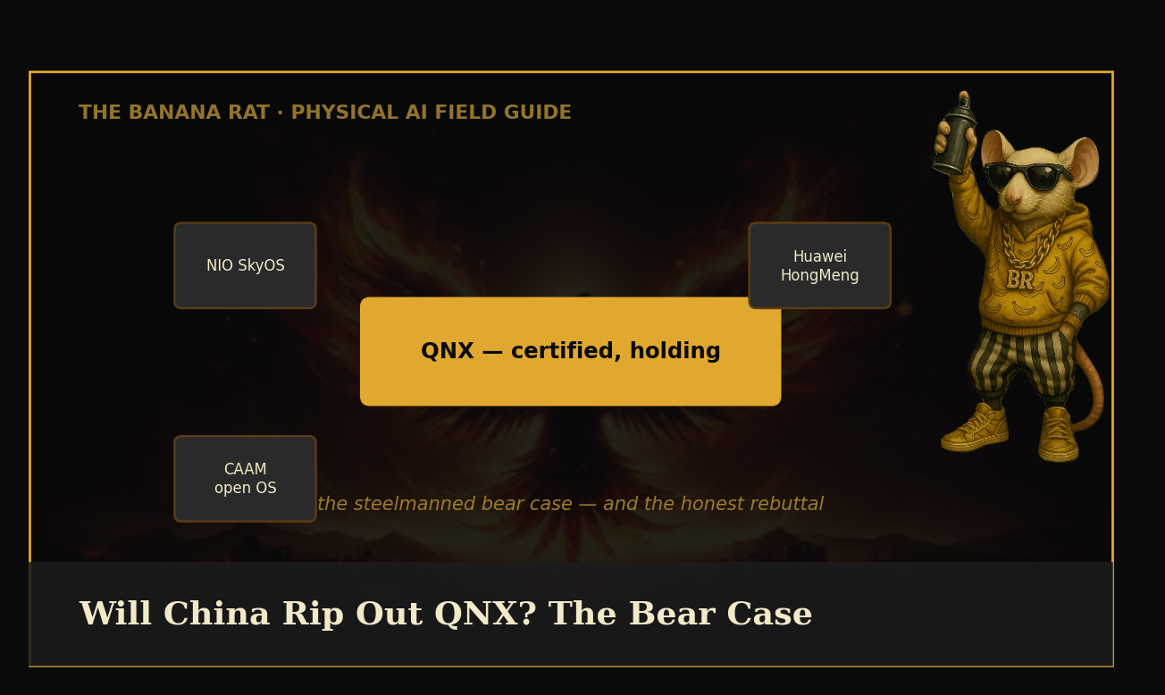 The Banana Rat — Will China Rip Out QNX (hero with brand mascot)