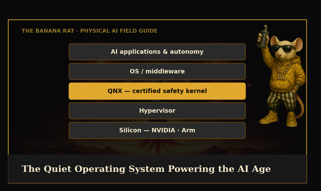 The Banana Rat — The Quiet OS Powering the AI Age (gold-on-black hero with brand mascot)